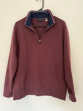 Tahari Burgundy Plum Quarter-Zip Pullover Sweater Large Cotton